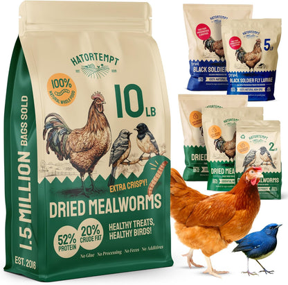 Dried Mealworms - Premium Organic Non-Gmo Dried Mealworms for Chickens - High Protein Chicken Feed Meal Worms for Wild Birds & Chicken Treats for Laying Hens