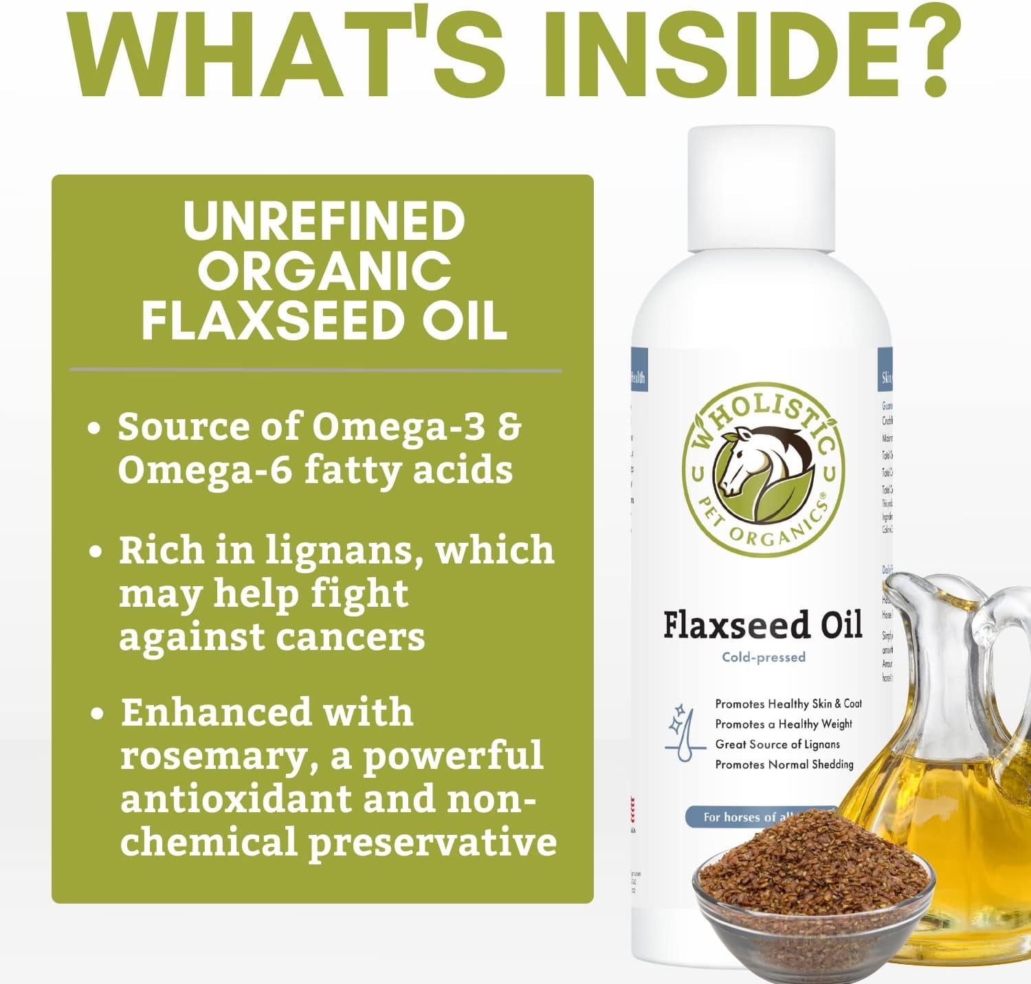 Wholistic Pet Organics Flaxseed Oil: Organic Flaxseed Oil for Horses -Flax Oil Horse Supplement with Antioxidant Rich Rosemary and Omega 3, 6 Fatty Acids for Cardio, Immune, Skin and Coat Health