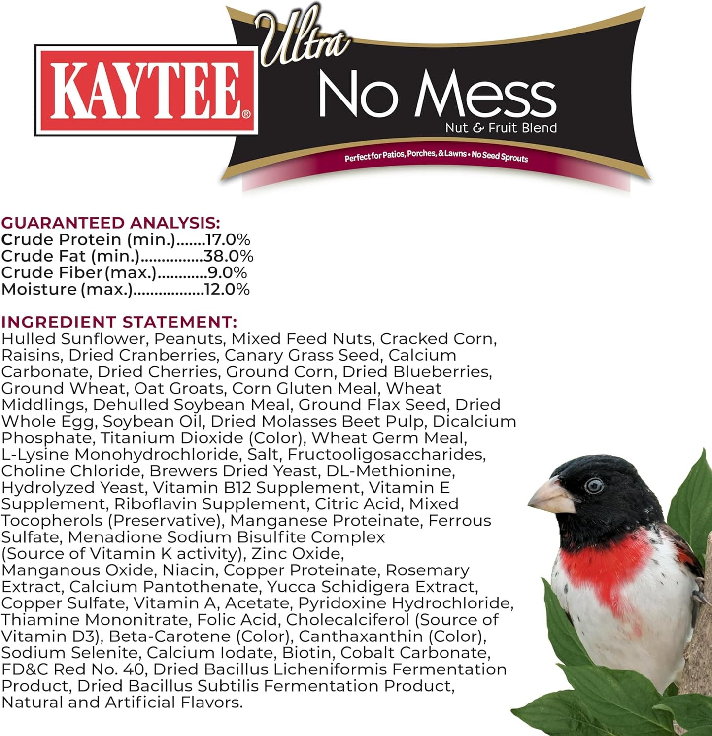 Wild Bird Ultra No Mess Nut & Fruit Food Seed Blend for Blue Jays, Woodpeckers, Juncos, Cardinals, Grosbeaks, Sparrows, and Finches, 5.5 Pound