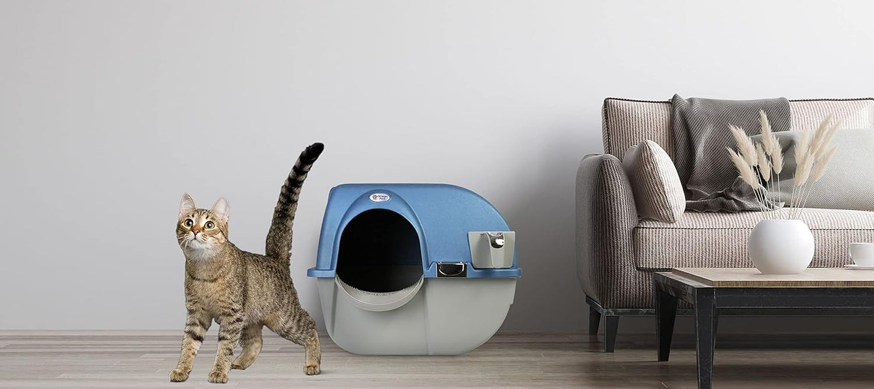 Omega Paw Premium Roll 'N Clean Litter Box Large,Cat, Peral Blue (PR-RA20-1)