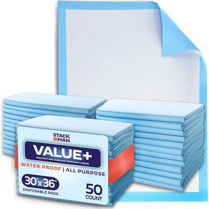 Chucks Pads Disposable 30X36 Underpads [50-Pack] Incontinence Chux Pads Absorbent Fluff Protective Bed Pads - Extra Large Pee Pads for Kids, Adults & Elderly | Leak Proof Puppy Pads for Training - XXL