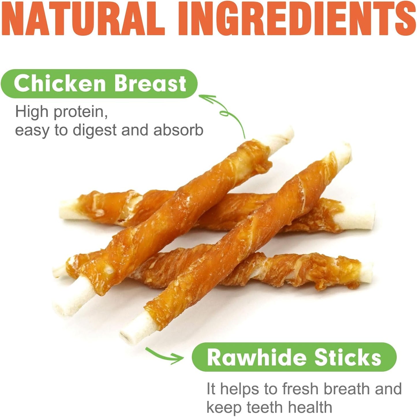 MON2SUN Dog Treats, Rawhide Twist Chicken Hide Sticks, Suitable for Puppy and Small Dogs