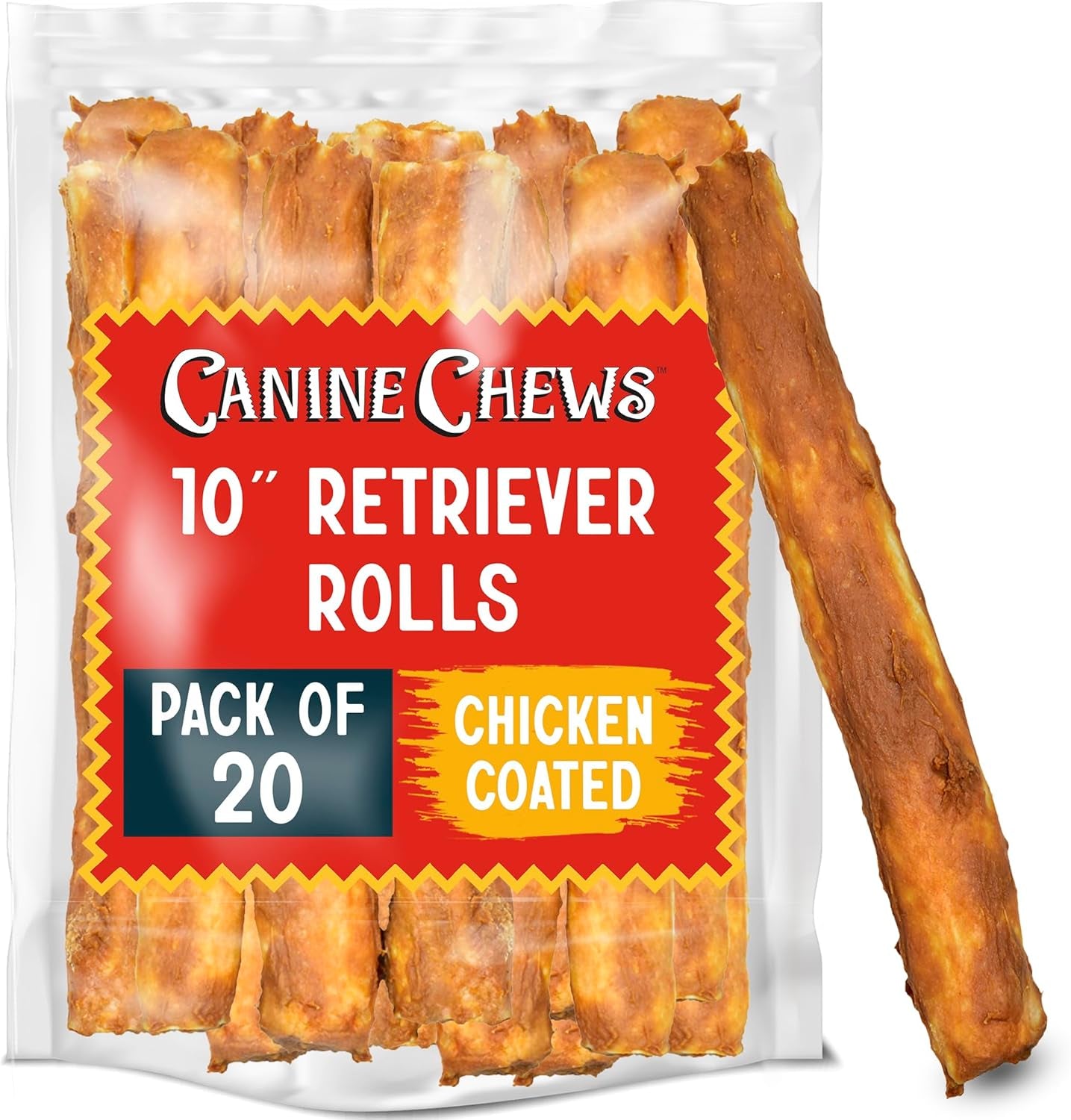 Canine Chews Dog Rawhide Retriever Rolls - Dog Rawhide Chews - 100% Usa-Sourced Natural Beef Raw Hide Dog Bones for Large Dogs - Healthy Single-Ingredient Rawhide Bones Treat