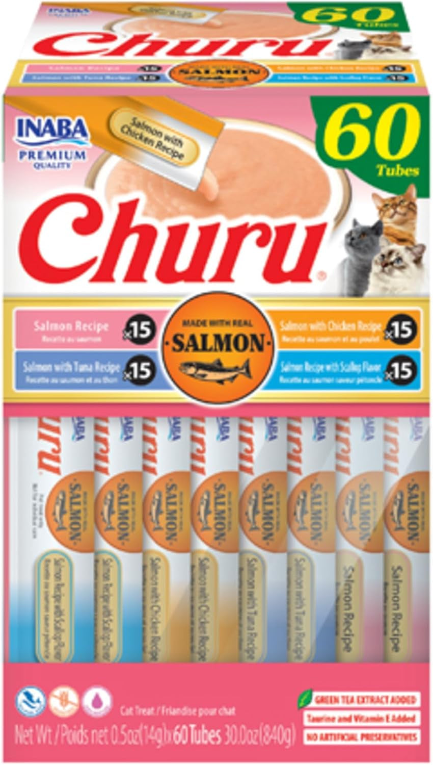 INABA Churu Cat Treats, Lickable, Squeezable Creamy Purée Cat Treat with Green Tea Extract & Taurine