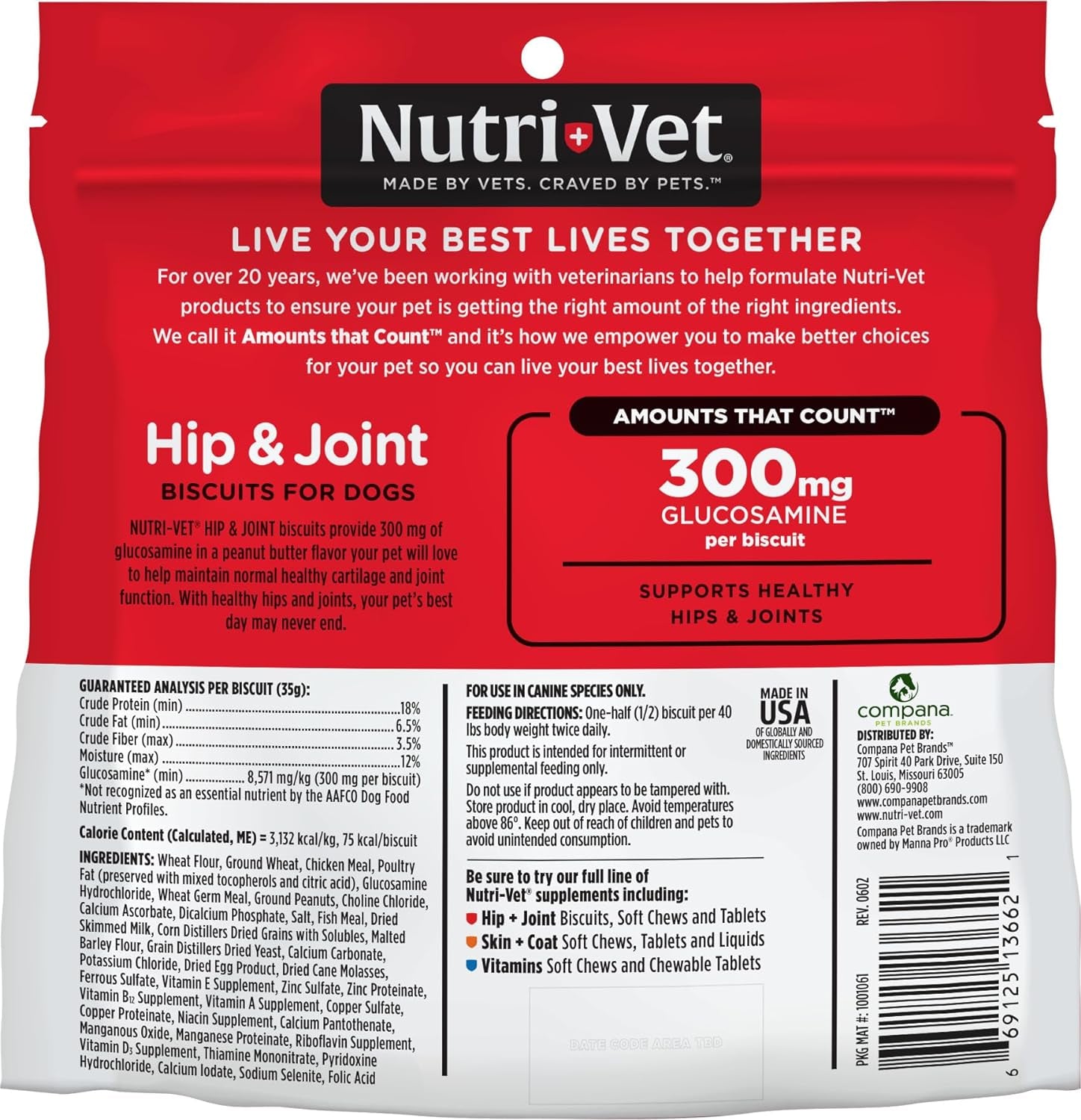 Nutri-Vet Hip & Joint Biscuits for Dogs - Tasty Dog Glucosamine Treat & Dog Joint Supplement - Large Sized Biscuit with Glucosamine