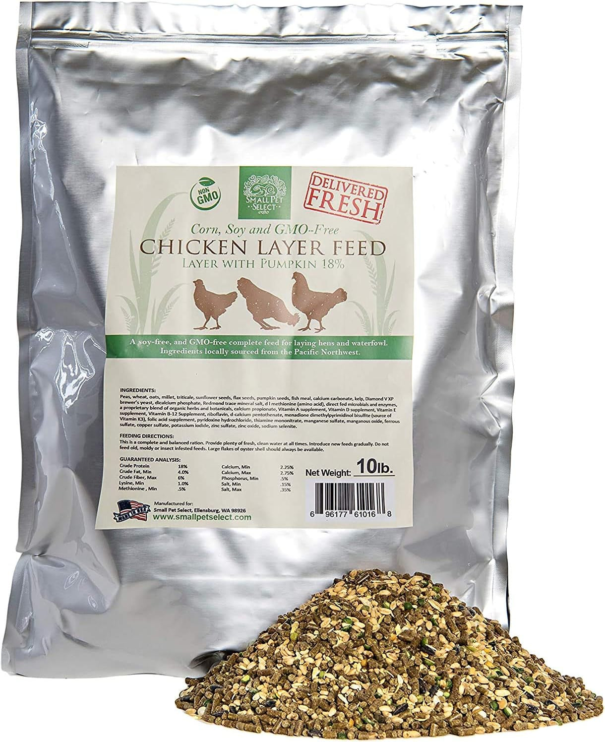 Small Pet Select Chicken Layer Feed Pellets, 18% Protein Level, Corn-Free, Soy-Free, Non-Gmo, All Natural US Locally Sourced Ingredients