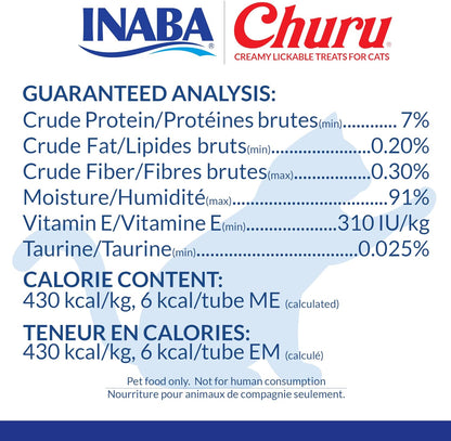 INABA Churu Cat Treats, Lickable, Squeezable Creamy Purée with Vitamin E, 0.5 Ounces per Tube, 120 Tubes Total