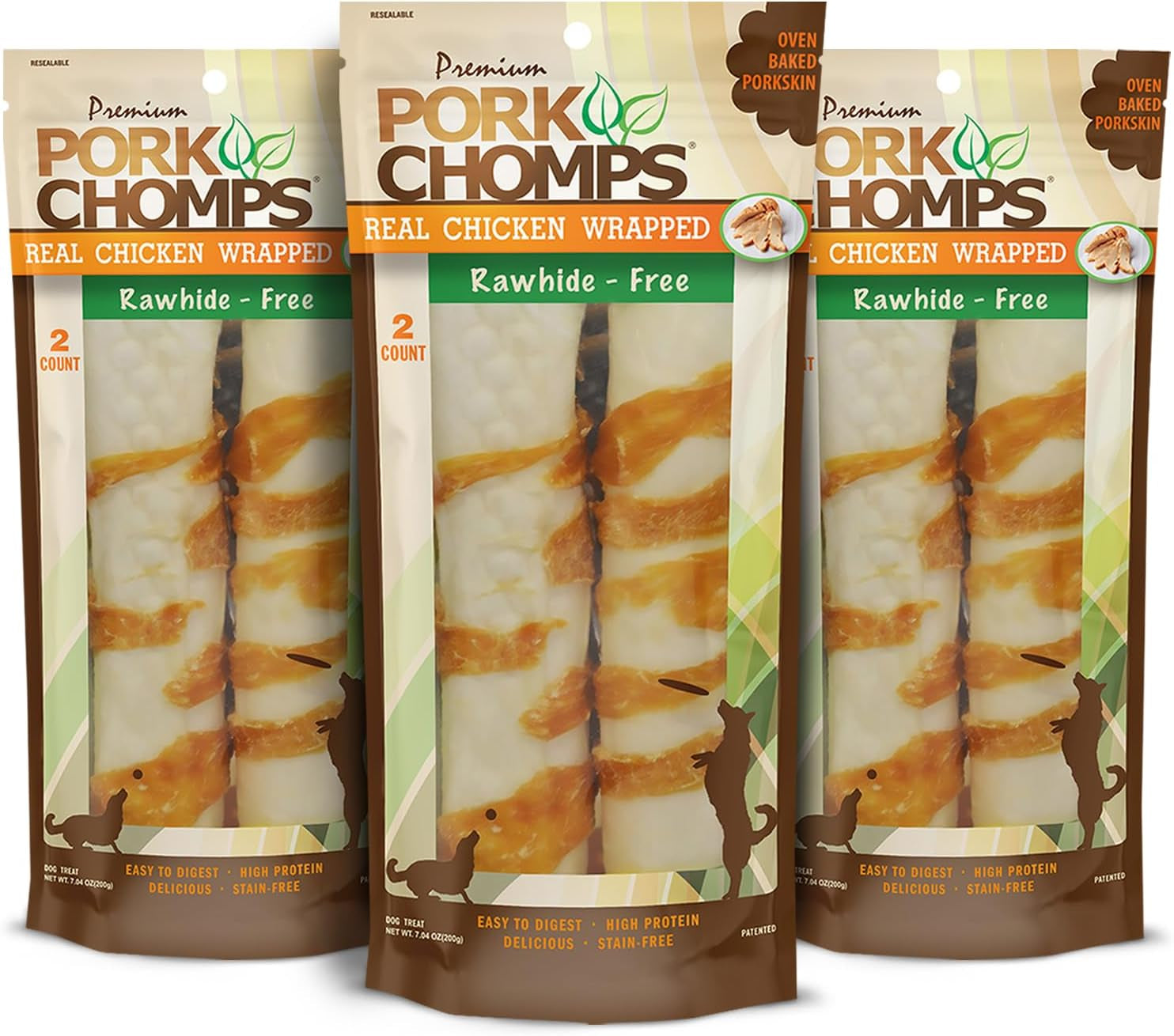 Pork Chomps Baked Pork Skin Dog Chews, 8-Inch Rolls