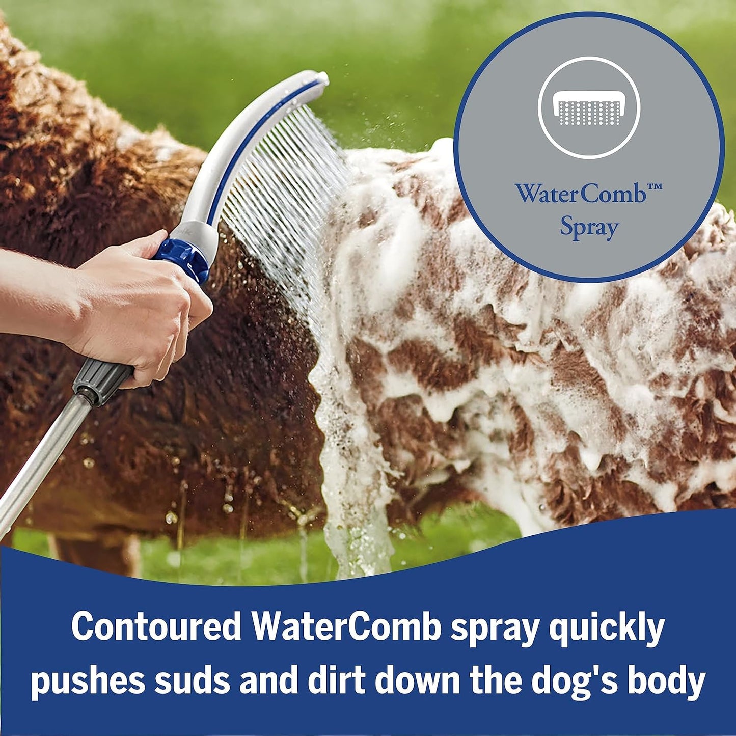 Waterpik Pet Wand Pro Dog Shower Attachment for Fast and Easy Dog Bathing and Cleaning, Indoor and Outdoor Sprayer Includes 8-Foot Flex Hose, Blue/Grey, PPR-252E