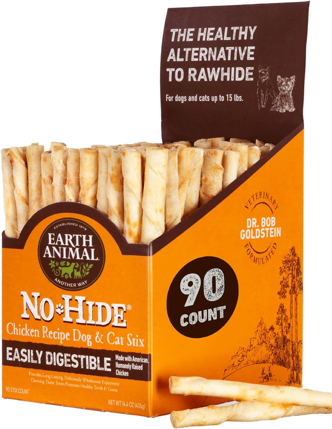 Earth Animal No Hide Stix Flavored Natural Rawhide Free Dog Chews Long Lasting Dog Chew Sticks, Dog Treats for Small Dogs and Cats, Great Dog Chews for Aggressive Chewers