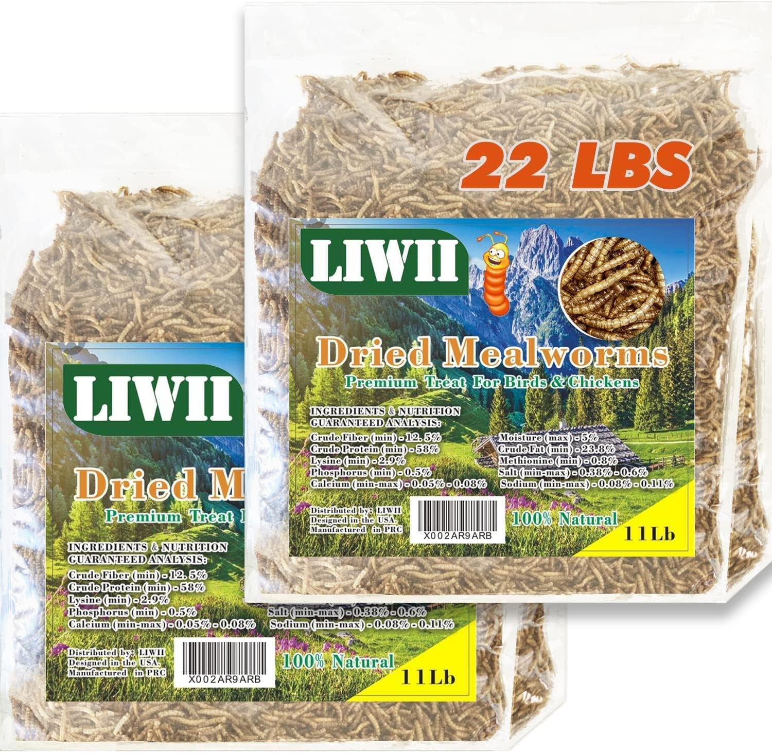 Dried Mealworms 100% Natural Non GMO High Protein Mealworms - Bulk Mealworms for Wild Birds, Chicken Treats, Hamster Food, Gecko Food, Turtle Food, Lizard Food