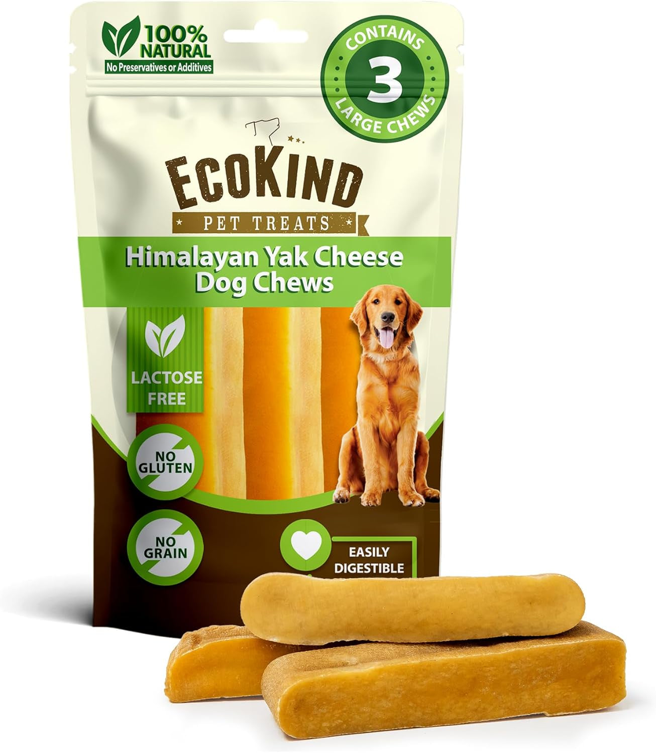 Ecokind Premium Gold Yak Cheese Himalayan Dog Chews, Dog Treats Large Breed, All Natural, High Protein, for Aggressive Chewers