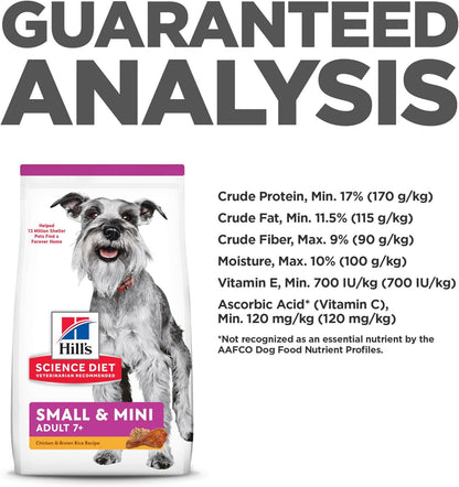 Hill'S Science Diet Small & Mini, Senior Adult 7+, Small & Mini Breeds Senior Premium Nutrition, Dry Dog Food, Chicken, Brown Rice, & Barley