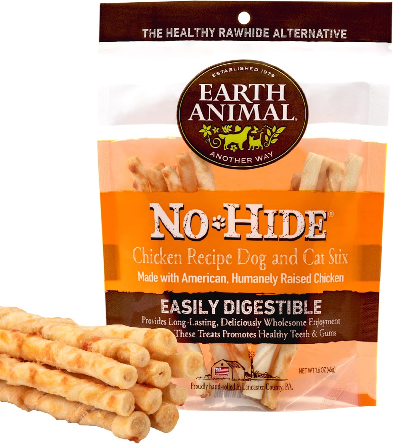 Earth Animal No Hide Stix Flavored Natural Rawhide Free Dog Chews Long Lasting Dog Chew Sticks, Dog Treats for Small Dogs and Cats, Great Dog Chews for Aggressive Chewers