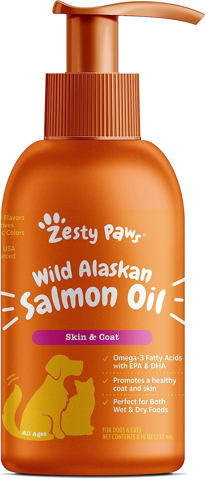 Wild Alaskan Salmon Oil Formula for Dogs & Cats - Omega 3 Skin & Coat Support - Liquid Food Supplement for Pets - Natural EPA + DHA Fatty Acids for Joint Function, Immune & Heart Health 8.5Oz