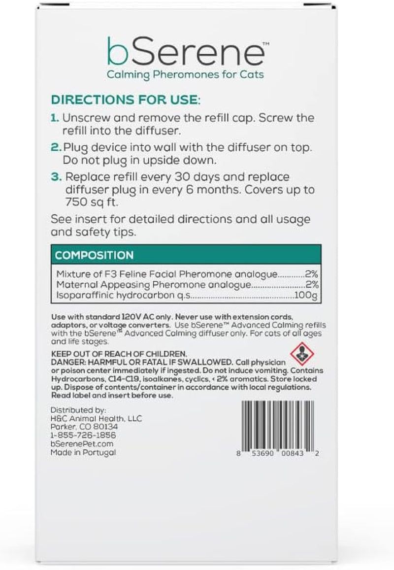 Advanced Pheromone Calming Solution for Cats 30-Day Diffuser Refill Helps Reduce Hiding, Scratching, Stress, Spraying for Single & Multi-Cat Homes, Promotes Bonding