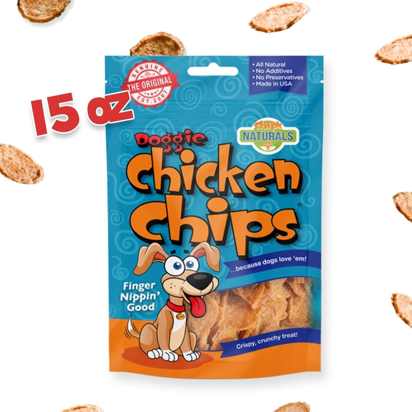 Chip'S Naturals Doggie Chicken Chips Large 15 Oz All Natural High Protein Low Calorie Healthy Dog Treats, Grain Free Gluten Free USDA Inspected & Approved Chicken Treat for Dogs, Pet Supplies