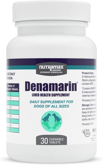 Nutramax Denamarin Liver Health Supplement for Dogs, with S-Adenosylmethionine (Same) and Silybin, 30 Chewable Tablets