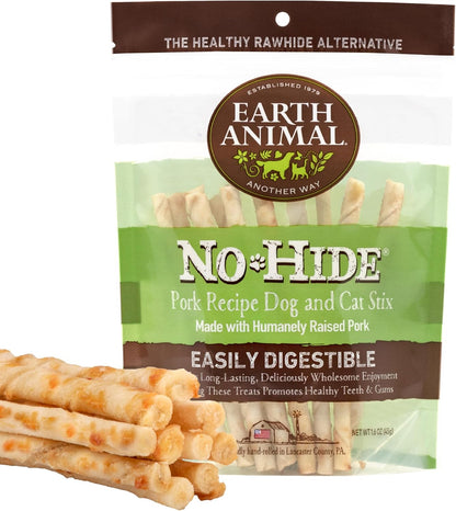 Earth Animal No Hide Stix Flavored Natural Rawhide Free Dog Chews Long Lasting Dog Chew Sticks, Dog Treats for Small Dogs and Cats, Great Dog Chews for Aggressive Chewers