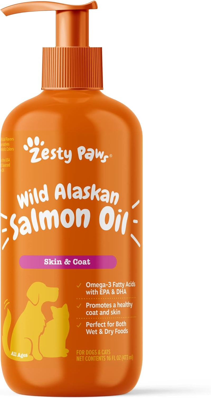 Wild Alaskan Salmon Oil Formula for Dogs & Cats - Omega 3 Skin & Coat Support - Liquid Food Supplement for Pets - Natural EPA + DHA Fatty Acids for Joint Function, Immune & Heart Health 8.5Oz