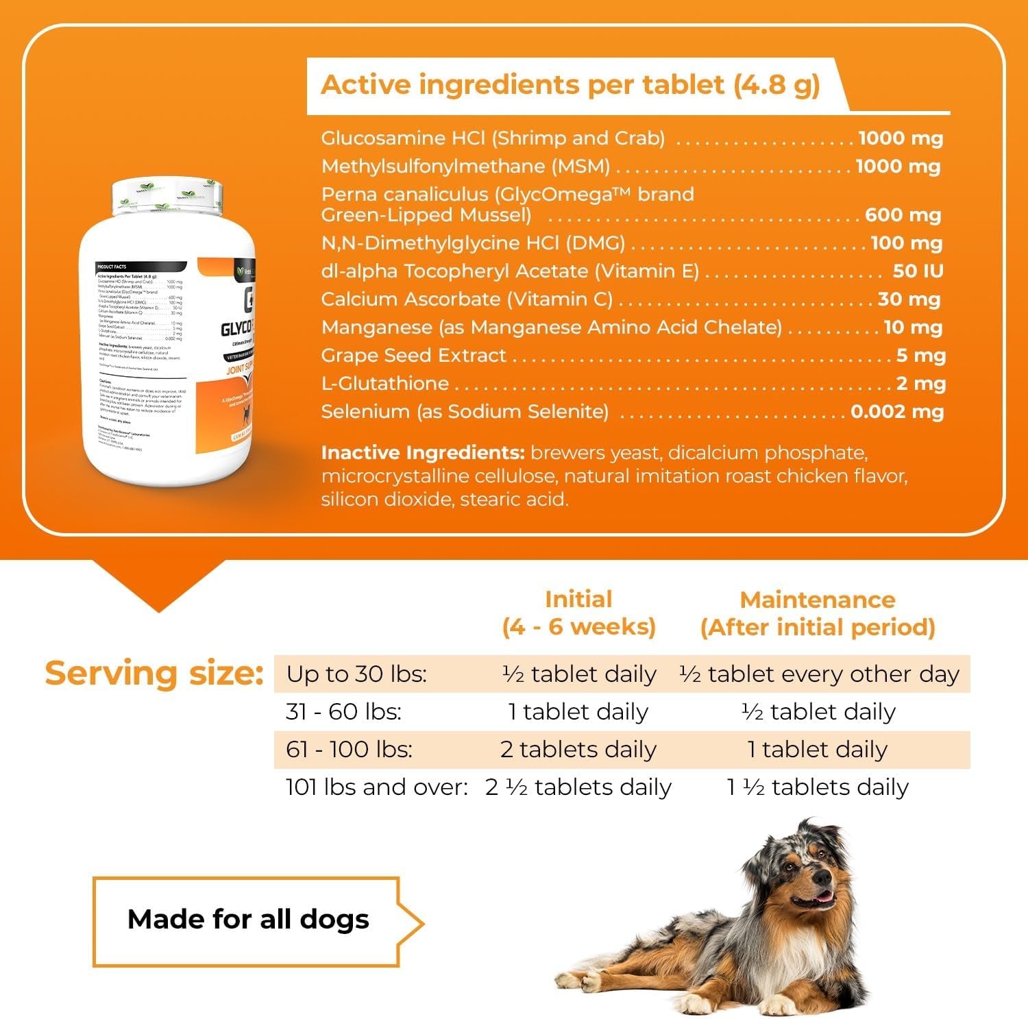 Vetriscience Glycoflex 3 Clinically Proven Hip and Joint Supplement for Dogs - Maximum Strength Dog Supplement with Glucosamine, MSM, Green Lipped Mussel & DMG