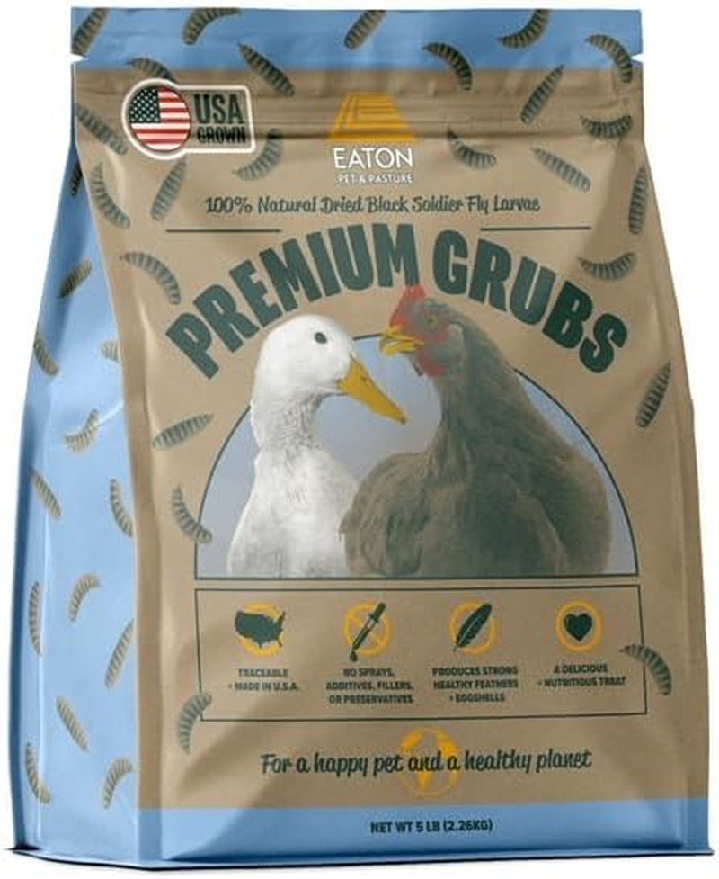 EATON PET and PASTURE Premium Grubs, USA Grown Dried Black Soldier Fly Larvae, High Calcium Treat for Chickens, Ducks, Wild Birds