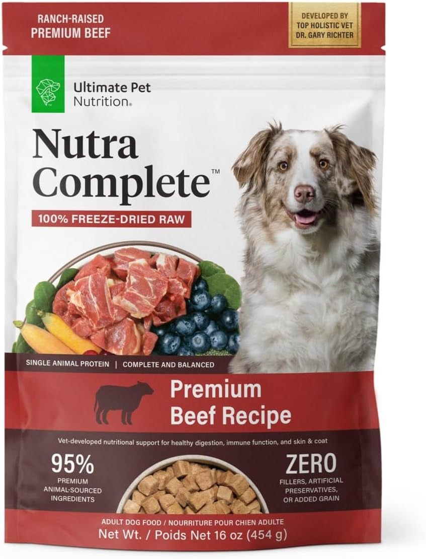 ULTIMATE PET NUTRITION Nutra Complete, 100% Freeze Dried Veterinarian Formulated Raw Dog Food with Antioxidants Prebiotics and Amino Acids