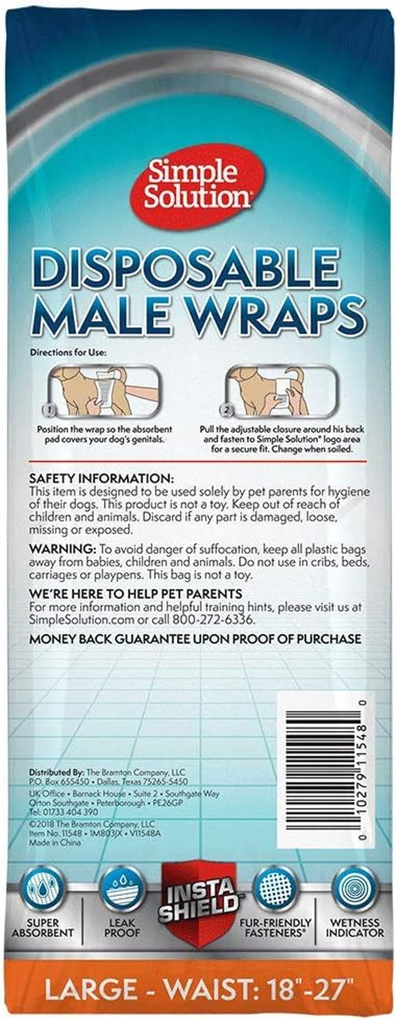 Simple Solution Disposable Dog Diapers Wraps for Male Dogs, True Fit, Absorbent, Leak Proof with Wetness Indicator, Puppy and Doggie Diaper for Peeing