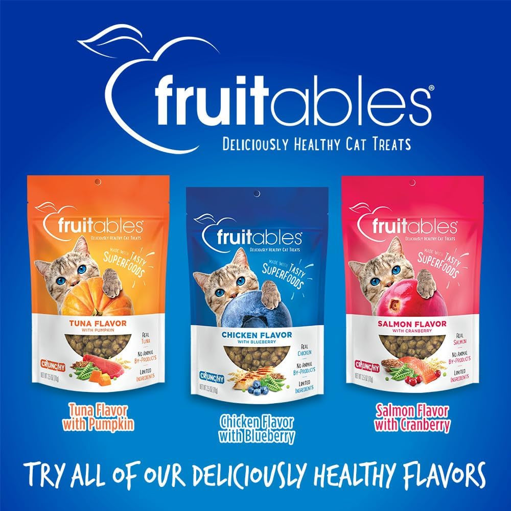 Fruitables Cat Treats - Crunchy Treats for Cats - Healthy Low Calorie Treats Packed with Protein - Free of Wheat, Corn and Soy