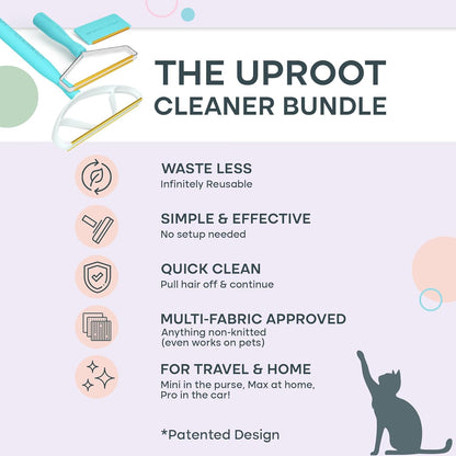 Uproot Clean Fur-Nado Survival Kit - Uproot Cleaner Pro Pet Hair Remover + Mini & Max Variants - Pet Hair Removers and Carpet Scraper - Easy Cat Hair Remover & Dog Hair Remover Bundle!