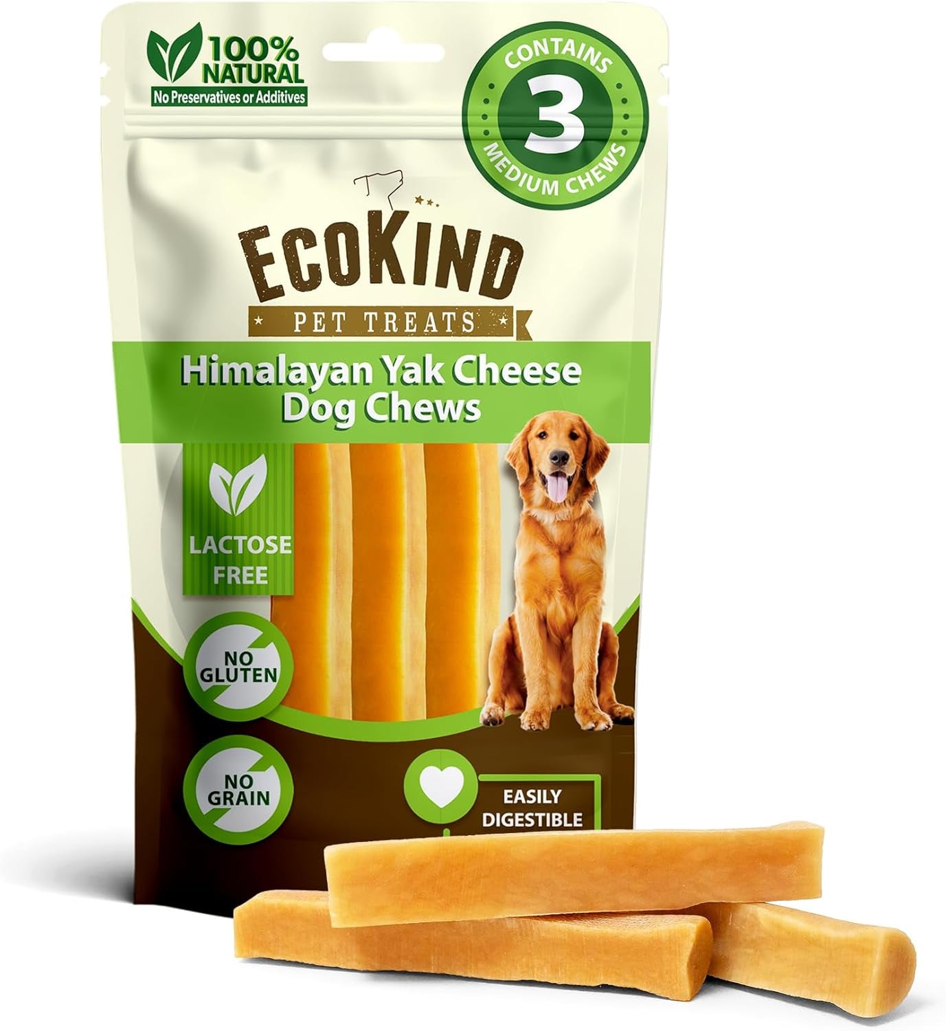 Ecokind Premium Gold Yak Cheese Himalayan Dog Chews, Dog Treats Large Breed, All Natural, High Protein, for Aggressive Chewers