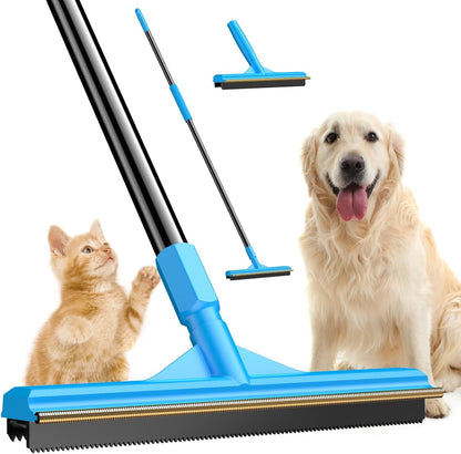 Carpet Rake for Pet Hair Removal, Reusable Cat Dog Hair Remover, 58’’ Adjustable Long Handle Pet Hair Removal Tool, Carpet Rake Scraper, Pet Hair Removal Broom for Rugs, Mats, Couch, Furniture