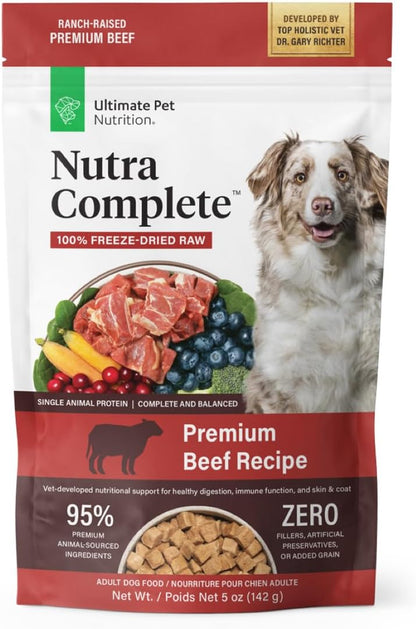 ULTIMATE PET NUTRITION Nutra Complete, 100% Freeze Dried Veterinarian Formulated Raw Dog Food with Antioxidants Prebiotics and Amino Acids