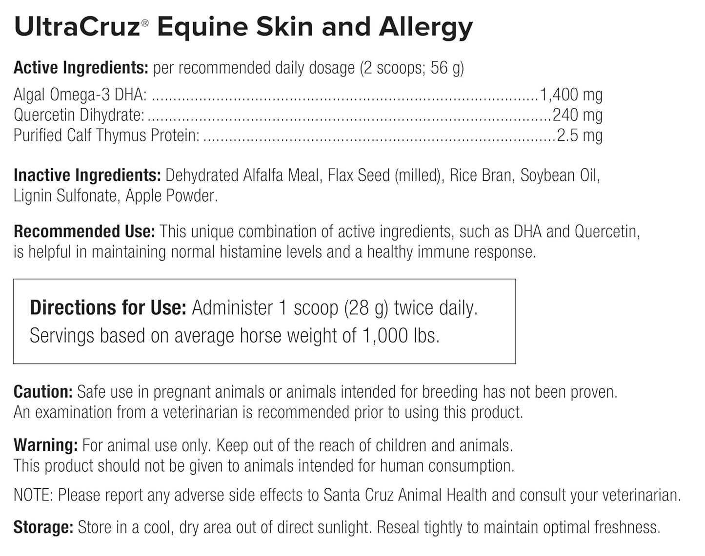 Ultracruz Equine Skin and Allergy Supplement for Horses