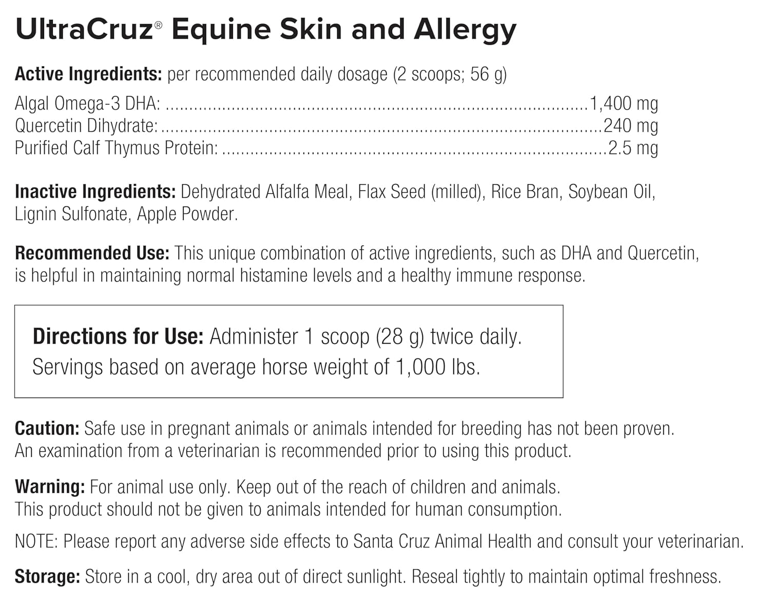 Ultracruz Equine Skin and Allergy Supplement for Horses