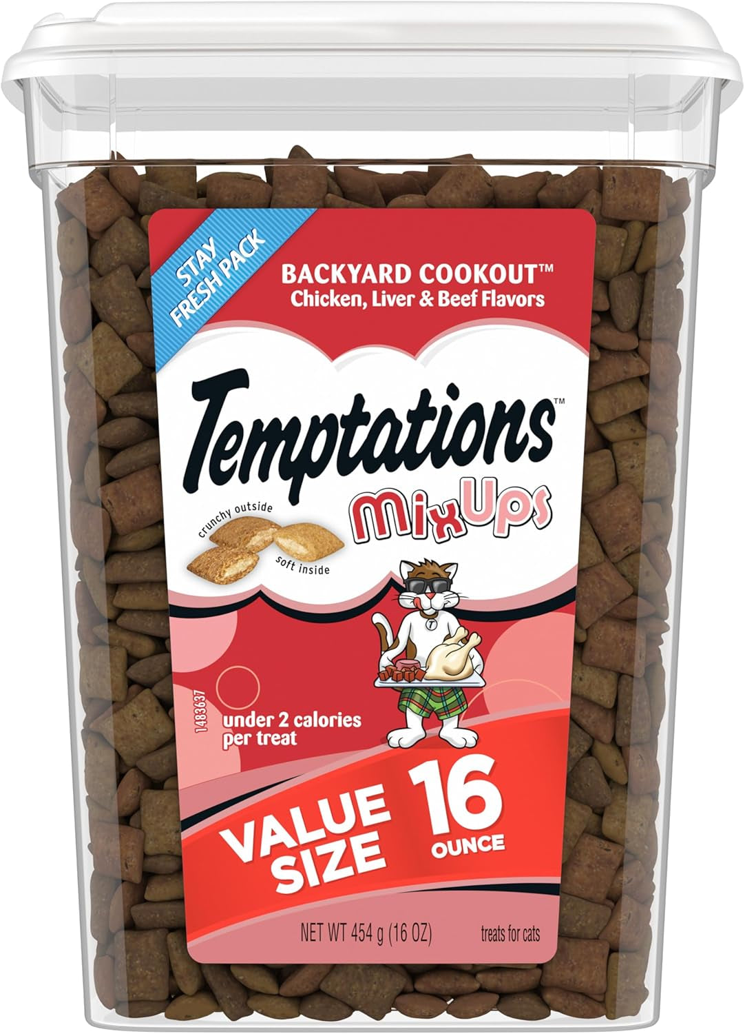 Mixups Backyard Cookout Flavor Crunchy and Soft Cat Treats, 30 Oz. Tub