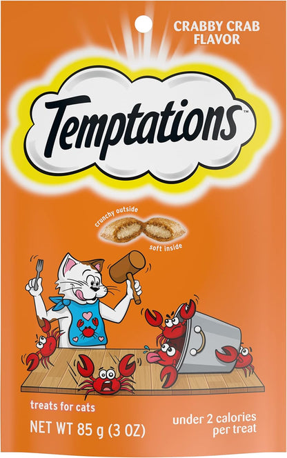 Temptations Classic Crunchy and Soft Cat Treats Crabby Crab Flavor, 3 Oz. Pouch (Pack of 12)