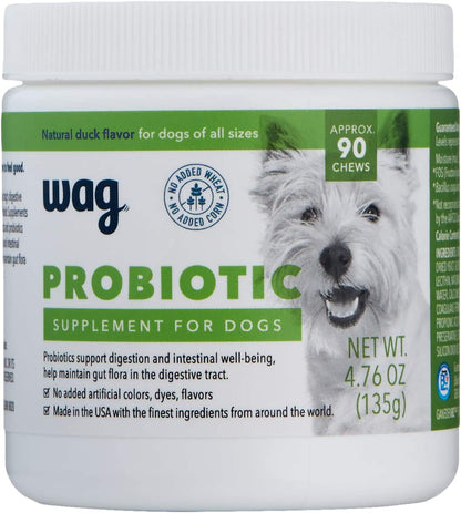 Amazon Brand - Wag Probiotic Supplement Chews for Dogs, Natural Duck Flavor