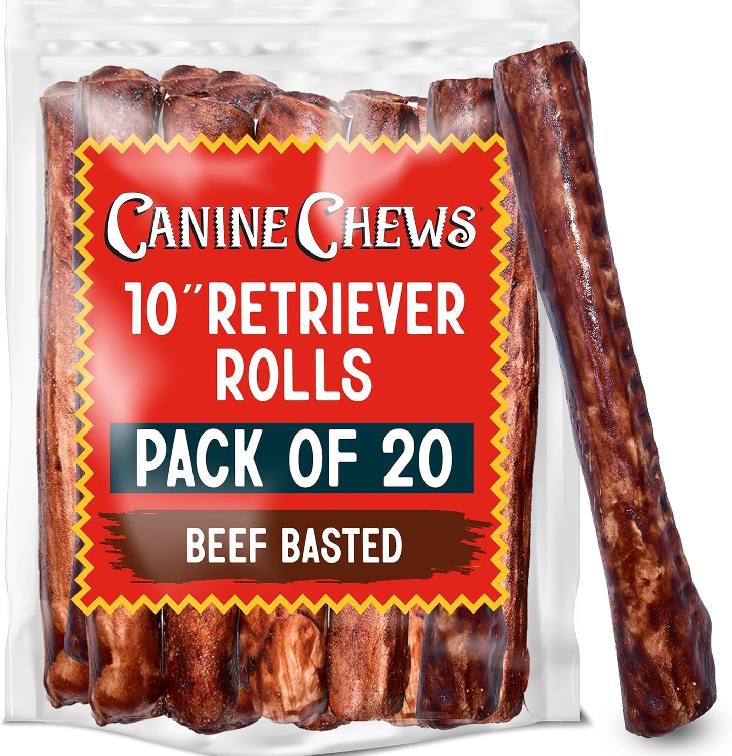 Canine Chews Dog Rawhide Retriever Rolls - Dog Rawhide Chews - 100% Usa-Sourced Natural Beef Raw Hide Dog Bones for Large Dogs - Healthy Single-Ingredient Rawhide Bones Treat