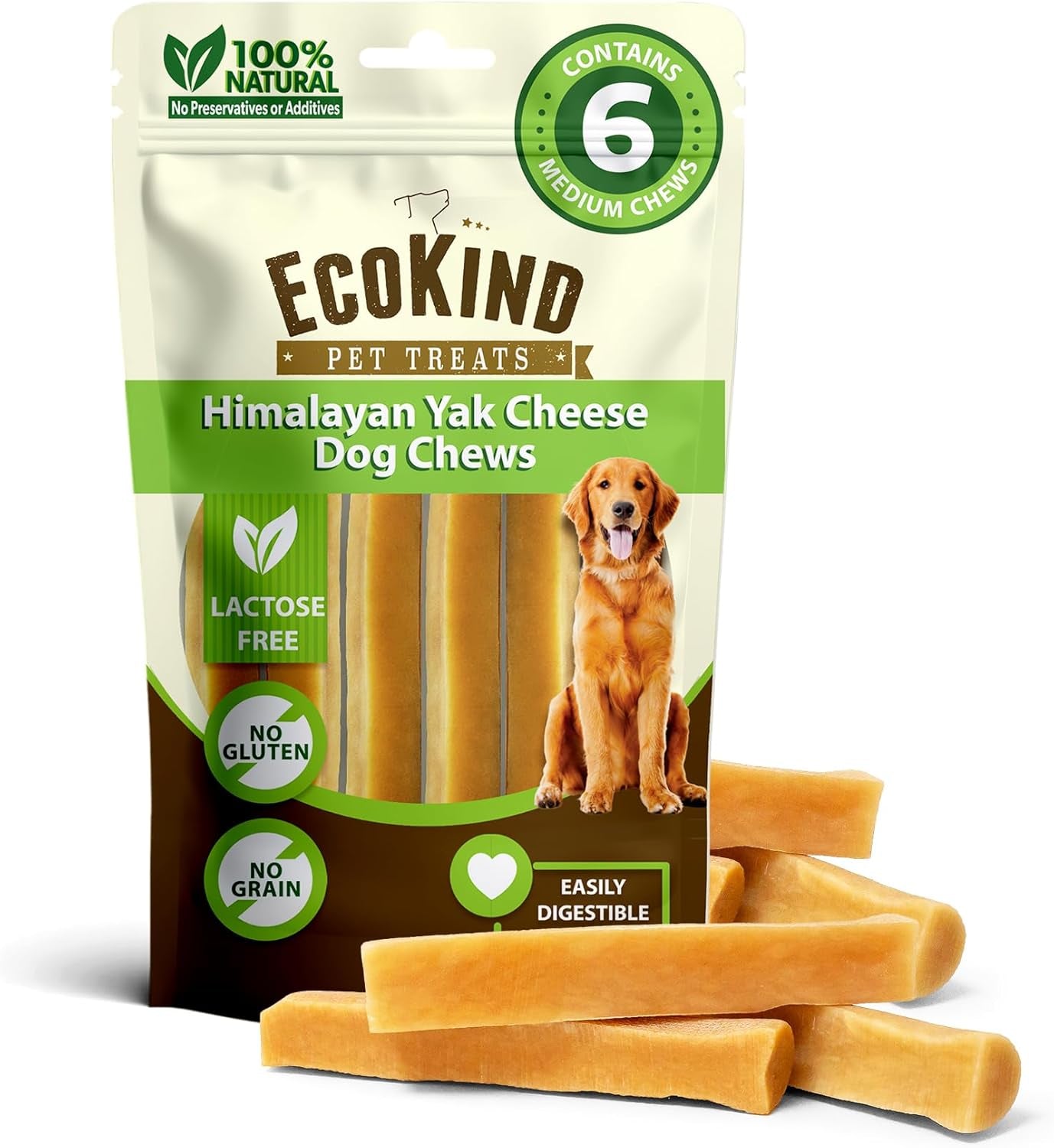 Ecokind Premium Gold Yak Cheese Himalayan Dog Chews, Dog Treats Large Breed, All Natural, High Protein, for Aggressive Chewers