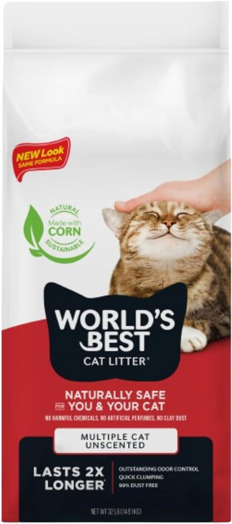 Multiple Cat Unscented, 32-Pounds - Natural Ingredients, Quick Clumping, Flushable, 99% Dust Free & Made in USA - Long-Lasting Odor Control & Easy Scooping