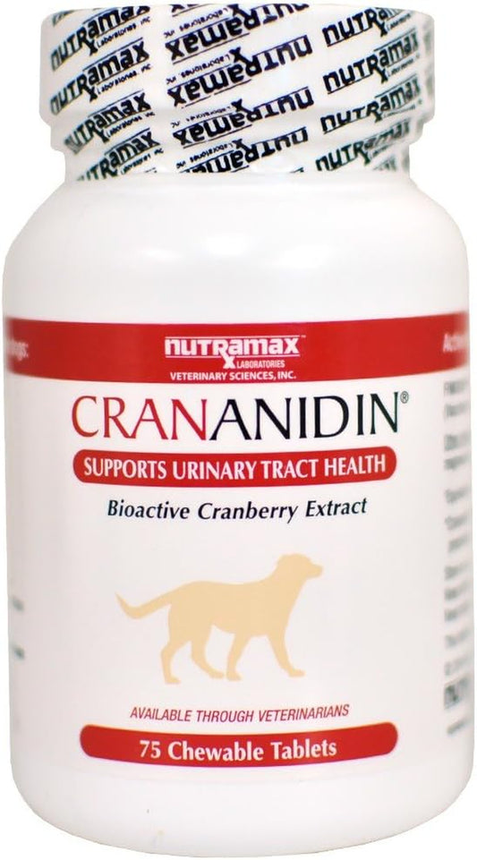 Nutramax Laboratories Crananidin Cranberry Extract Urinary Tract Health Supplement for Dogs, 75 Chewable Tablets