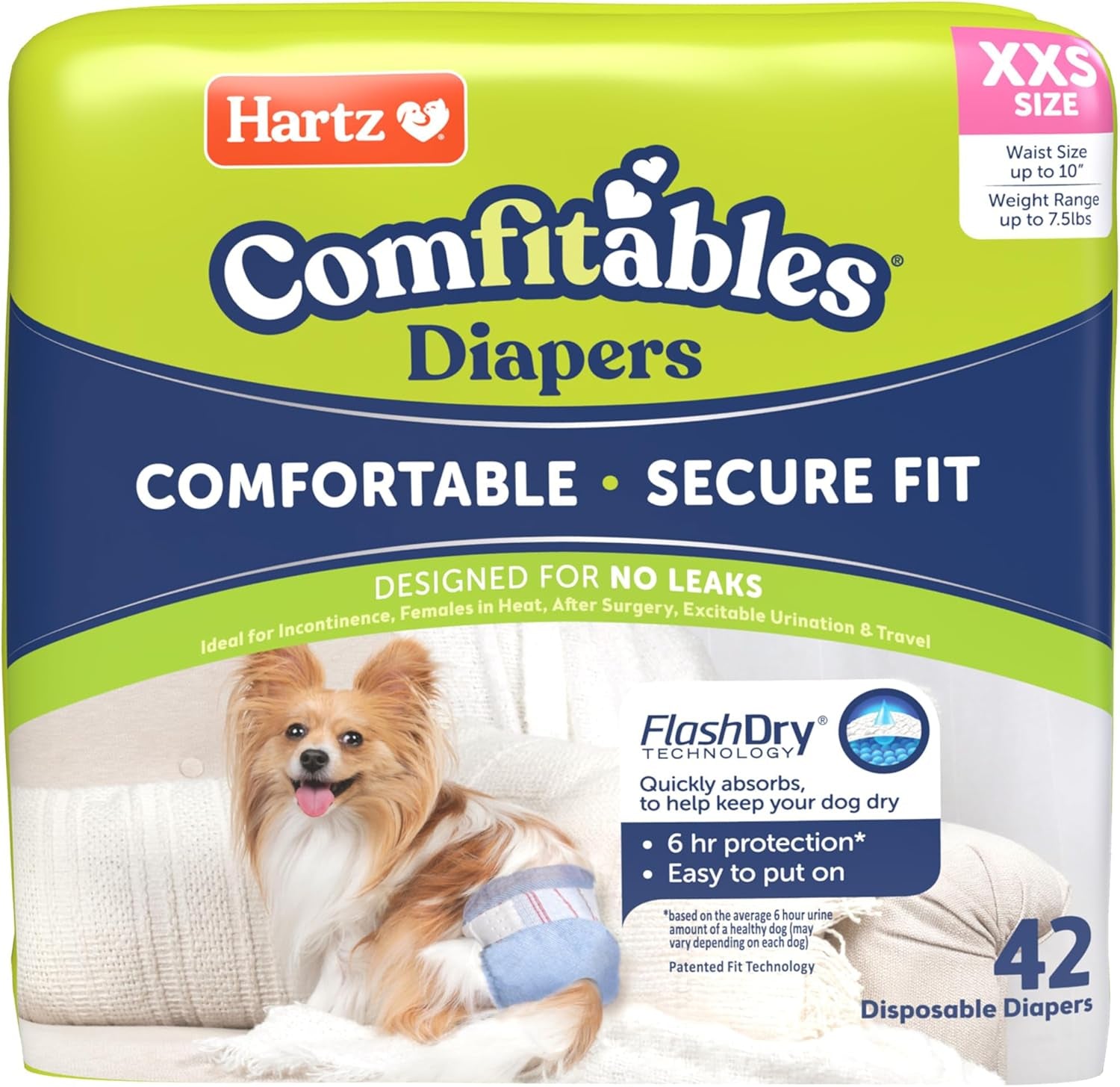 Hartz® Comfitables® Disposable Dog Diapers, Comfortable & Secure Fit, Easy to Put On, Super Absorbent Male and Female Diaper