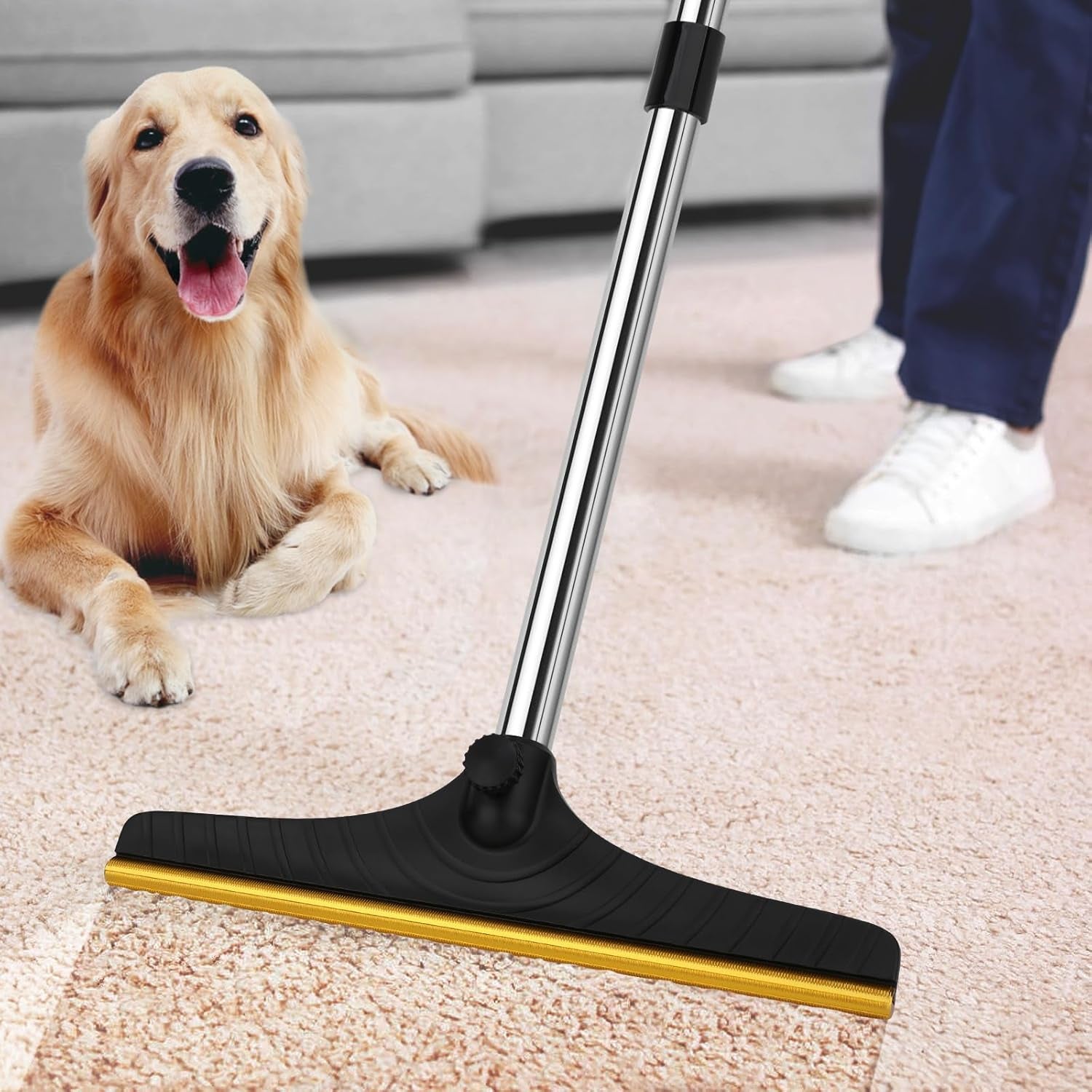 B-Land Carpet Rake for Pet Hair Removal, Reusable Pet Hair Removal Tool Cat Dog Hair Remover with 60” Long Adjustable Handle, Carpet Brush Carpet Scraper Pet Hair Remover Broom