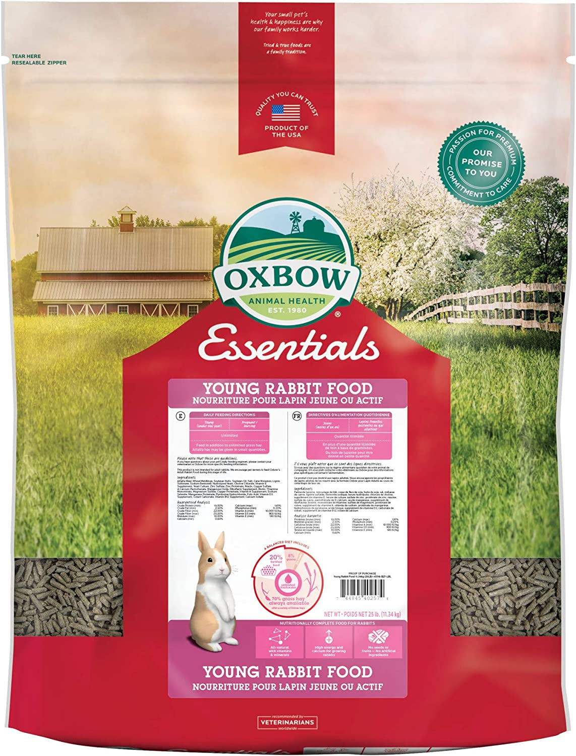 Essentials Adult Rabbit Food - All Natural Adult Rabbit Pellets - Veterinarian Recommended- No Seeds, Fruits, or Artificial Ingredients- All Natural Vitamins & Minerals- Made in the USA- 10 Lb.