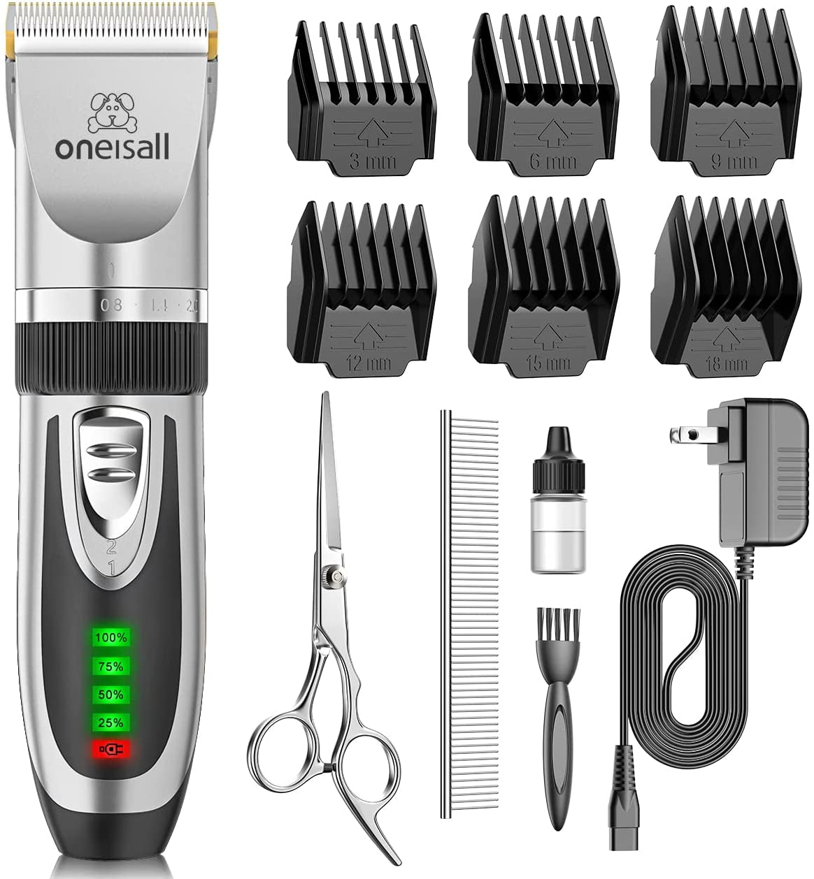 Oneisall Dog Clippers Low Noise, 2-Speed Quiet Dog Grooming Kit Rechargeable Cordless Pet Hair Clipper Trimmer Shaver for Small and Large Dogs Cats Animals