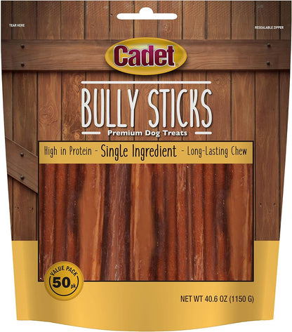 Cadet Bully Sticks for Small Dogs - All-Natural Beef Pizzle, High Protein, Low Fat, Long-Lasting, Grain & Rawhide-Free Dog Chews for Aggressive Chewers