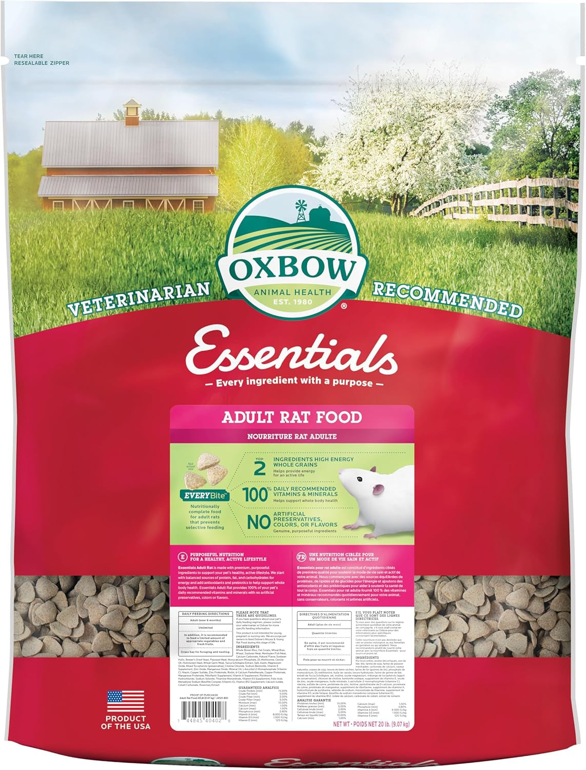 Oxbow Essentials Adult Rat Food - All Natural Adult Rat Food - Veterinarian Recommended - Made in the USA - Rich in Natural Vitamins & Minerals - No Artificial Ingredients