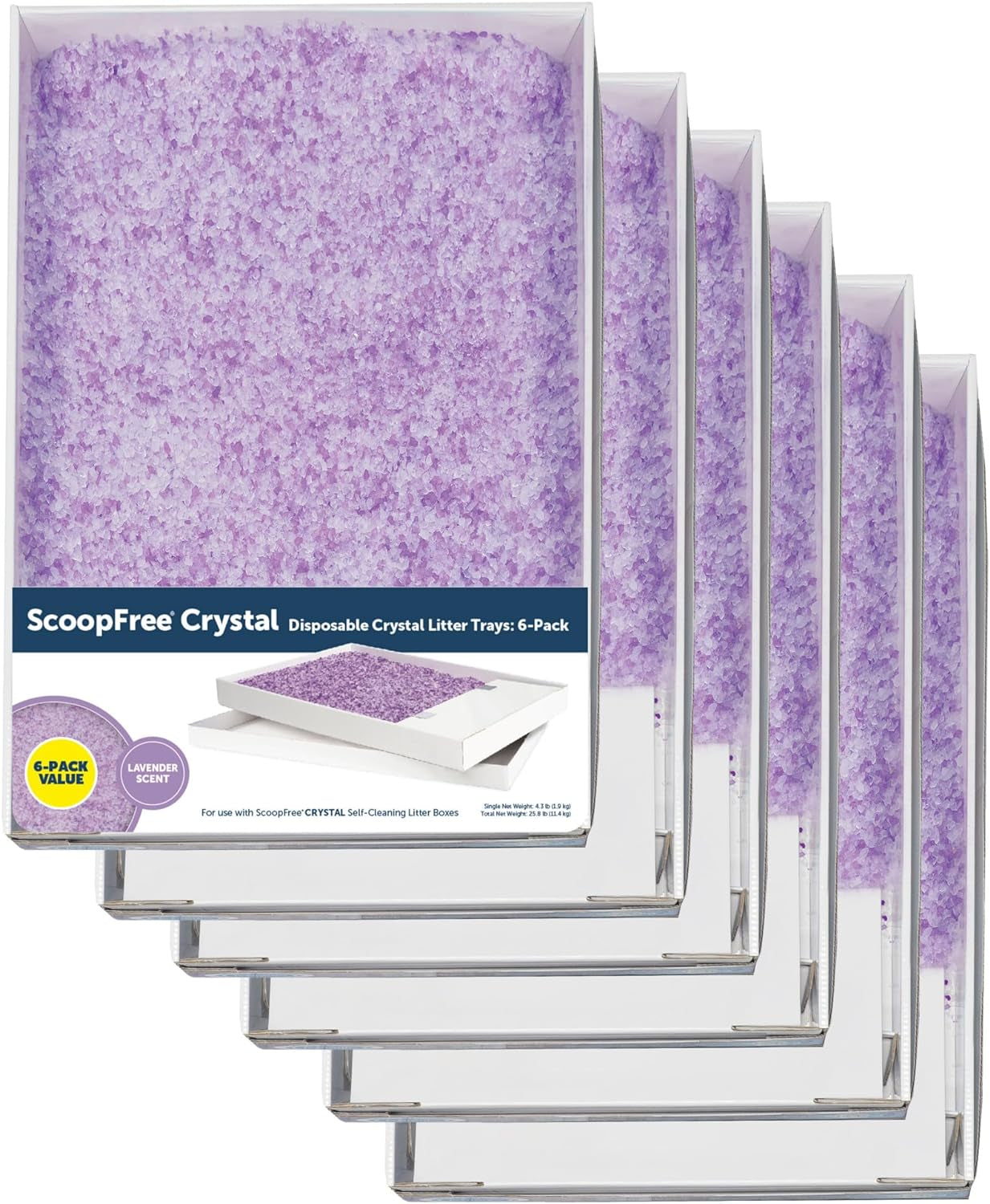 Scoopfree Crystal Cat Litter Tray Refills - Fresh Scent, 6-Pack - Disposable Tray - Includes Leak Protection & Low Tracking Litter - Absorbs Odors on Contact