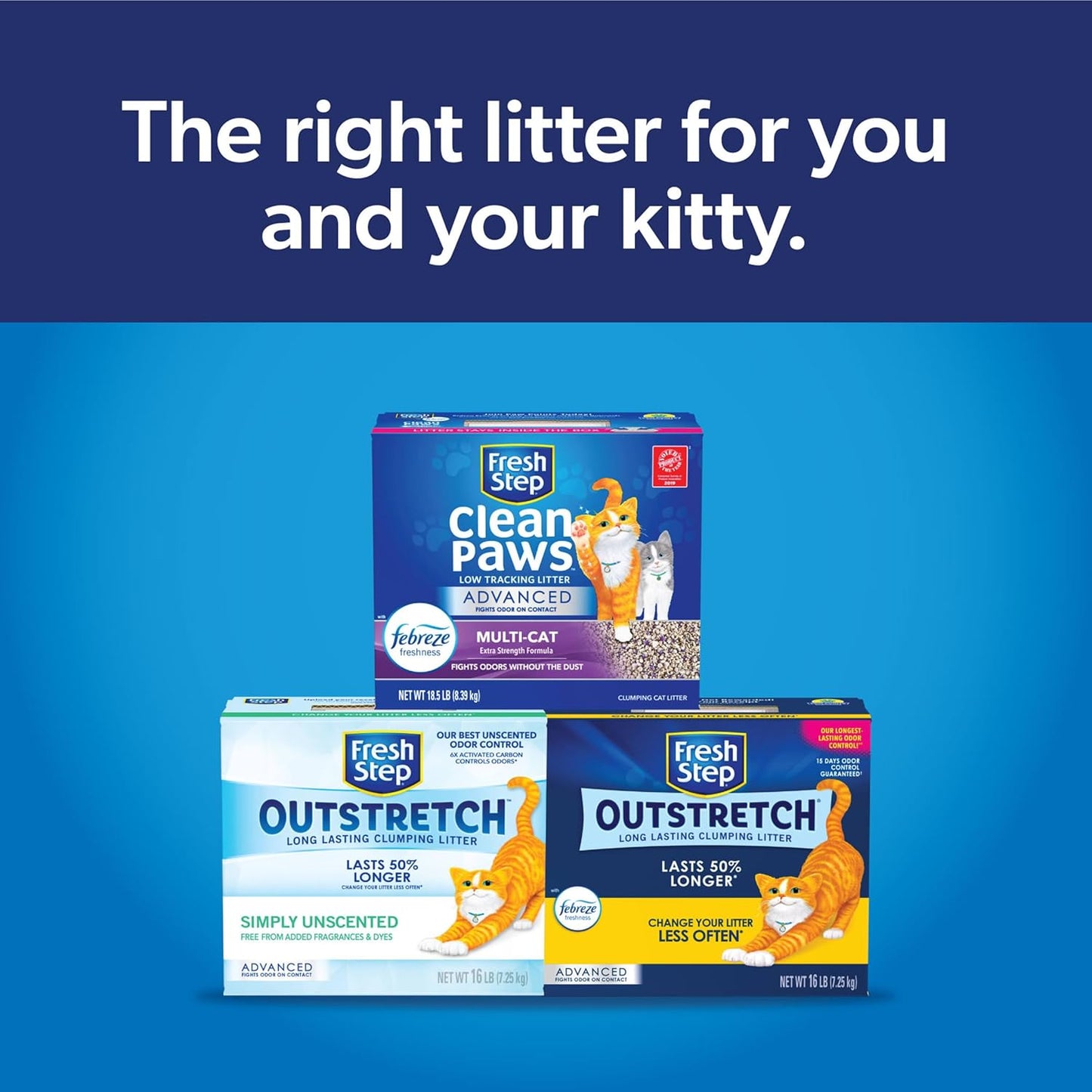 Fresh Step Outstretch Advanced Long Lasting Clumping Litter, Activated Charcoal Litter Lasts 50% Longer